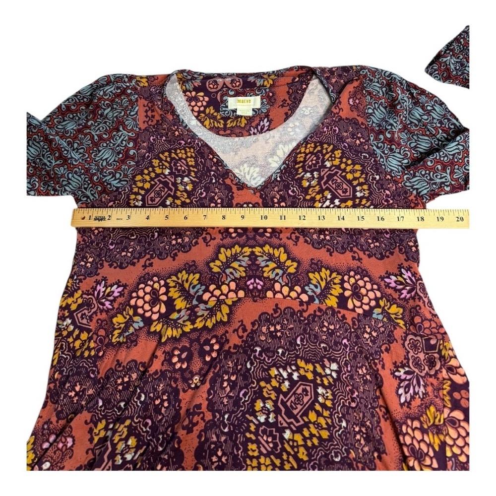 Maeve Anthropologie Summerset Boho Floral Blouse Mixed Print Handkerchief Hem M - Picture 11 of 13
